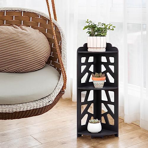 J JINXIAMU Corner Shelves,Corner Shelf Stand Waterproof Great for Bathroom Storage Tight Space,Small Shelf Stand Fit for Toilet Paper Holder Storage, Corner Tables for Small Space,Black - color: Black