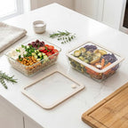 Urban Green Glass Food Container Set with Glass Lid, Large Meal Prep Container Set, Airtight Food Storage Containers with Air Vent Lid, 2 Pack, Large, 87oz, LeakProof, 100% Plastic Free, White color, - color: White Sand - 2P