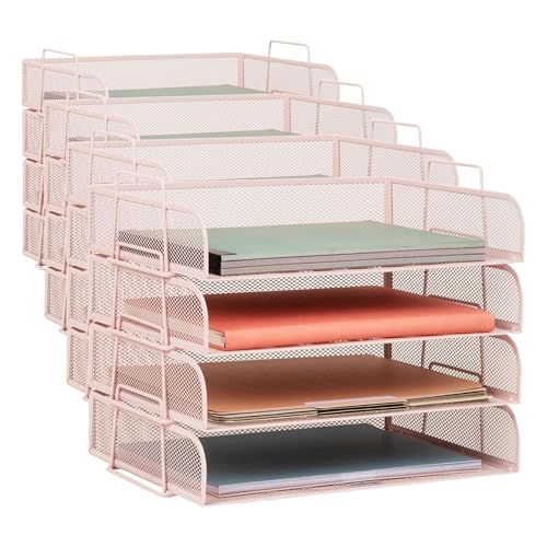 Mind Reader Stackable Paper Tray, Desktop Organizer, File Storage, Office, Metal Mesh, 4 Pcs., Pink (Pack of 4) - color: Pink, size: 13.3" x 9.8" x 11.3" (Pack of 4)