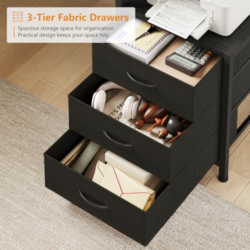 YOMILUVE L Shaped Desk with Hutch, Reversible Computer Desk with Drawers and Bookshelf, Home Office Desks with Storage Shelves for Bedroom Home Office, Black - color: Black