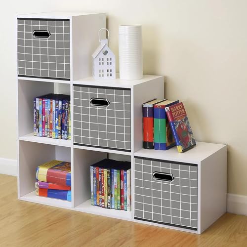 STOREONE Fabric Storage Bins Cubes Baskets Containers-(11X11X11) with Dual Handles for Shelf Closet, Nursery Home ， Bedroom Organizers, Foldable Set of 3 (Grey grid) - color: Grey grid, size: 3 pack