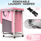 40 Gal(150L) High Grade Large Laundry Basket with Wheels, Rolling Laundry Hamper, Laundry Cart with Metal Frame and Removable Bag Design, Suitable for Laundry Room, Bedroom (Pink, 150L) - color: Pink, size: 1 Section 150L