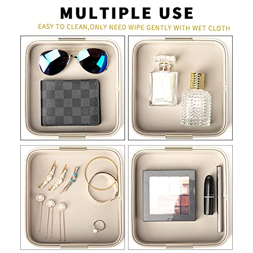 SANZIE Luxury Leather Desktop Storage Small Catchall Organizer Decorative Tray for Entryway Table to Hold Jewelry Watch Cosmetics Keys Phone Wallet, Home & Office Accessories (Metal Gilded, Grey) - color: Grey (Metal Glided), size: 7.5" x 7.2" x 2"