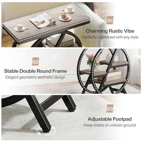 LITTLE TREE End Table, Narrow Side Table with 4-Tier Large Storage Space, Modern Bedside Table for Living Room, Home Office, Bedroom, Grey - color: Grey