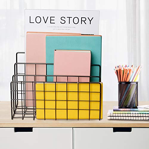 Desktop Mail Organizer File Organizer Metal Wire Mail Sorter Letter Organizer Magazine Rack for Letters, Mails, Books, Postcards, Brochures, Mail Holder (3 Slot, Dark Gray) - color: Dark Gray