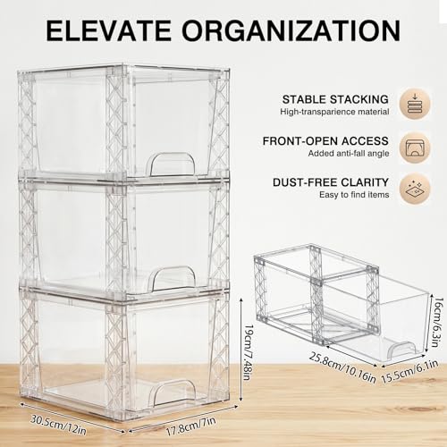 Bathroom Organizers and Storage Boxes 4pack, 7in Stackable Storage Drawers Plastic Simply Assembled Containers Bins Suitable for Cosmetics, Bathroom, Kitchen, Cabinets, and Snack Storage Boxes