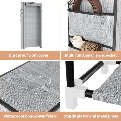 VTRIN Vertical Narrow Shoe Rack Organizer Tall Shoe Rack for Closet Entryway 10 Tier Non-Woven Cover Shoe Shelf Holds 36-41 Pairs Free Standing Shoe Storage Cabinet with Dustproof Cover, Multi Color - color: Multi Colo, size: 24.8"W x11.8"D x 68.9"H