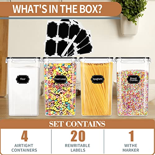 PRAKI Extra Large Tall Airtight Food Storage Containers 6.5L / 220oz, BPA Free, 4pcs Pantry Kitchen Organizers and Storage for Flour, Sugar, Plastic Flour Container with 20 Labels & Maker - size: 6.5 l