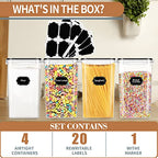 PRAKI Extra Large Tall Airtight Food Storage Containers 6.5L / 220oz, BPA Free, 4pcs Pantry Kitchen Organizers and Storage for Flour, Sugar, Plastic Flour Container with 20 Labels & Maker - size: 6.5 l