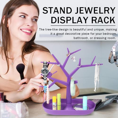 OULIGET Tabletop Key Holder Stand Tree Key Rack,Stand Jewelry Display Necklace Ring Earring Holder Rack,Jewelry Organizer Tray Home Decor for Home Entryway (Purple) - color: Purple