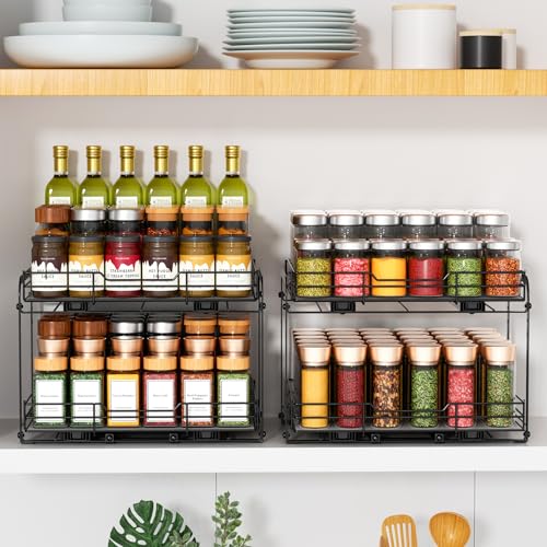 RCHYFEED Spice Rack Organizer for Cabinet, 2 Tier Slide out Spice Organization for Inside Cabinets & Pantry, Heavy Duty Adjustable Metal Spice Racks for Seasoning Organizer (13.5" Wx10.5 Dx9.5 H) - size: 2 Tier-13.5''Wx10.5''Dx9.5''H