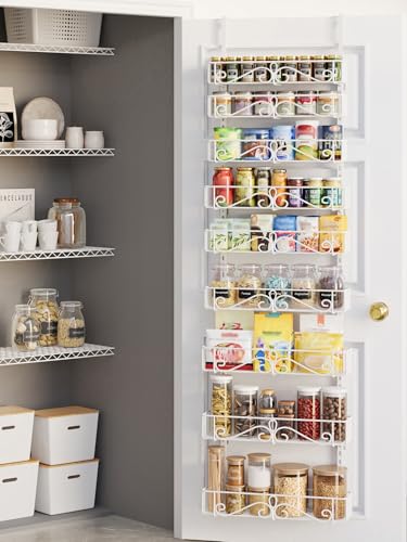 Over the Door Pantry Organizer, 9-Tier Pantry Organization and Storage for Kitchen, Metal Hanging Spice Rack Shelves Door for Home & Kitchen, Laundry Room Bathroom, White - color: WhiteS, size: 9-Tier