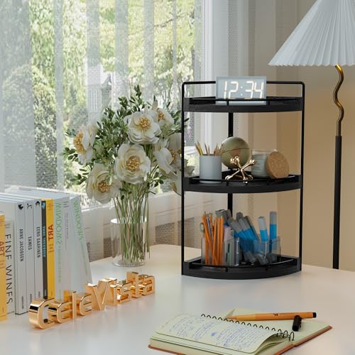 Corner Bathroom Counter Organizer, 3 Tier Bathroom Sink Shelf Countertop, Wood Vanity Skincare Storage for Toiletries Decor, Makeup, Dresser(Black) - color: Black