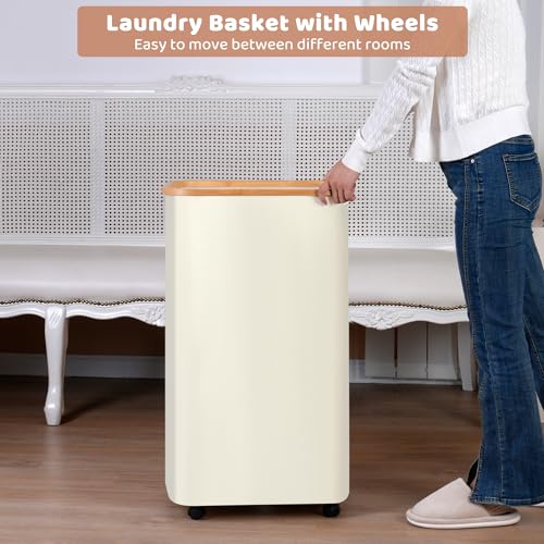 Laundry Basket with Wheels, 110L Beige Clothes Hamper for Laundry, Laundry Hamper with Lid and Inner Bag, for Laundry Room, Bedroom, Dormitory Storage,Beige - color: Beige, size: 110L with Wheels