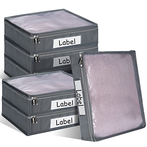 Panelee 6 Pcs 14 x 12 x 3 Inch Sweater Storage Bags Easy Gliding Zippered Sweater Package Organizer Closets Under The Bed Zippered Storage Bags with Label Pocket to Avoid Dust Dirt(Gray) - color: Gray
