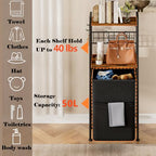 Furnulem Laundry Hamper, Vertical Laundry Basket with 2 Tiers Wooden Shelf and Hooks, Clothes Hamper with Pull-Out and Removable Bag for Bathroom, Bedroom, Dorm, 13.21 Gallons (50L) - size: 1-Bag Laundry Hamper