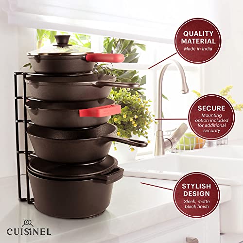 Cuisinel Pots and Pans Organizer Rack - 60 to 100-LBS Capacity Extremely Heavy Duty - 8mm Thick - Made in India - Matte-Black 15.9"-Tall 5-Tier Space Saving Kitchen Cookware Storage - color: Matte Black, size: 15"
