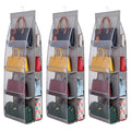 3 Packs Hanging Handbag Organizer for Closet, Purse Organizer For Closet, Purse Storage Holder with 8 Clear Pockets, Space Saving Purses Hanger for Wardrobe Door Wall, Gray