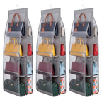 3 Packs Hanging Handbag Organizer for Closet, Purse Organizer For Closet, Purse Storage Holder with 8 Clear Pockets, Space Saving Purses Hanger for Wardrobe Door Wall, Gray