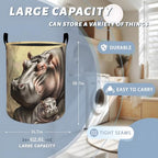 Gentle Hippos with Baby Together Laundry Basket with Handles, 19.7"x15.7" Clothes Foldable Laundry Hamper Organizer for Dorm Nursery Bedroom Bathroom Decor, Toy Storage Bin for Kids - style: Hippo47