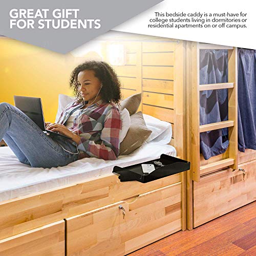 Modern Innovations Bedside Shelf for Bed, College Dorm Room, Bunk Bed Shelf/Caddy for Top Bunk, Clip On Nightstand Tray with Cord and Cup Holder for Table Storage (Black) - color: Black, size: Large