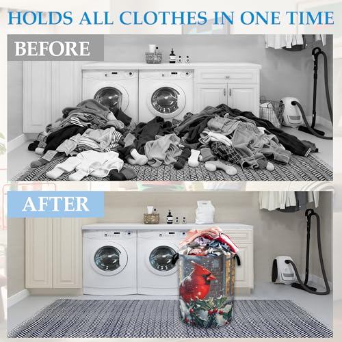 Winter Cardinal Red Bird Laundry Basket Collapsible Laundry Hamper, Oxford Cloth Storage Bin for Room/Bathroom/Bedroom/Dormitories 16" X 20.8" - color: Winter Cardinal Red Bird
