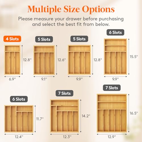 Lifewit Silverware Drawer Organizer, Expandable Utensil Tray for Kitchen, Flatware and Cutlery Holder, Wood Adjustable Storage for Spoons Forks Knives, 6.9 x 12.8, Natural - color: Natural, size: 6.9''W x 12.8''D