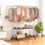 Luxspire Heavy Duty Clothes Rack Load 650 LBS, Double Rod Clothing Racks for Hanging Clothes, Rolling Garment Racks with Lockable Wheels, Shelves, Adjustable Laundry Hanging Rack, Silver - color: Silver