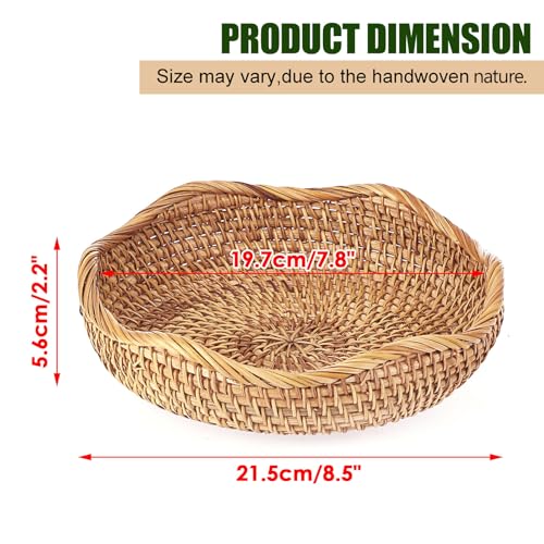 Hipiwe Natural Rattan Tray 8.5" Wicker Storage Bowls Hand Woven Basket Tray for Bread Fruit Key Round Fruit Baskets for Kitchen Entryway Tabletop Decorative Baskets Bowl - color: Natural Color, size: Small,8.5"