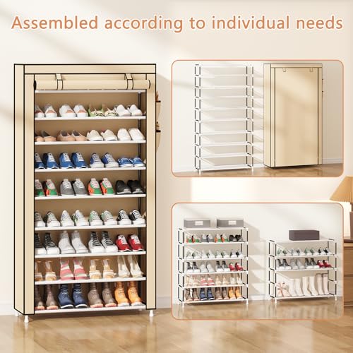 Laiensia 9-Tier Shoe Rack ，Space Saving Shoe Storage Organizer Non-Woven Cover Shoe Shelf Holds 36-45 Pairs for Bedroom, Hallway, Entryway, Beige - color: Beige, size: 9-tier