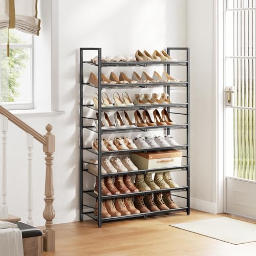 8 Tier Metal Shoe Rack, Tall Shoe Organizer Holds 32-40 Pairs, with Adjustable Flat or Angled Shelves, Shoe Storage Shelf for Closet, Entryway, Garage, Black - size: 8-Tier