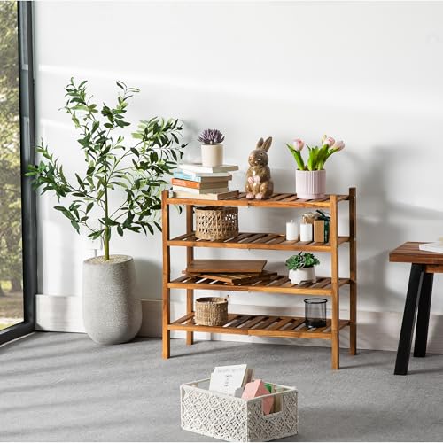VICTORY RELAX Natural Acacia Wood 2-Tier Folding Shoe Rack – Space-Saving Wooden Shoe Organizer Shelf for Entryway, Hallway, Mudroom, or Closet – Compact Indoor Storage for Footwear & More - color: Nature