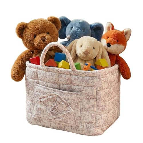 Quilted Fabric Basket Foldable Car Storage Boho Floral Laundry Basket Hamper for Nursery Bedroom & Living Room | Organize Clothes Toys - color: Dark Pink