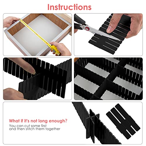 45 Pack Drawer Dividers, Plastic Adjustable Drawer Storage Organizer for Tidying Clutter Socks, Underwear, Makeup, Kitchen, Dresser Black - color: Black