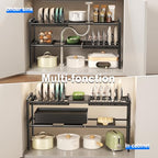 Mustorn Pots and Pans Organizer Under Cabinet, Expandable 2 Tier Under Sink Organizers and Storage Adjustable Height Kitchen Pot and Pan Lid Holder Rack with 12 Dividers Under Cabinet Shelf(Black) - size: 4panels &2 pot rack-2 Tier