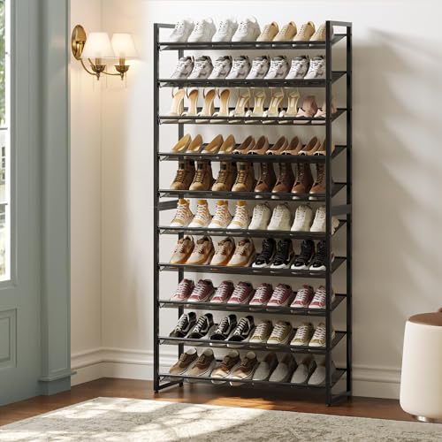 Nunsino Shoe Rack,10 Tier Metal Shoe Organizer,Max Holds 50 Pairs,Heavy Duty Shoes Shelf for Garage, Entryway, Closet,Black - color: Black, size: 10 Tier