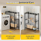 BORISI Broom And Mop Holder, Movable Broom Closet Storage Cabinet, Cleaning Cart with Mop Hanger Gripper Rack, Janitorial Cart, Utility Carts, Laundry Room Organization Home Essentials - size: Medium