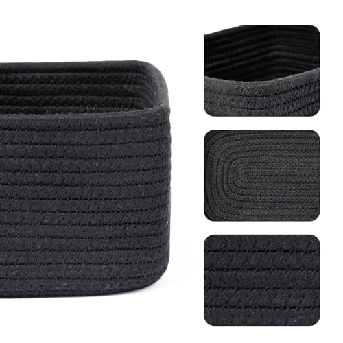 MiniArk Small Storage Baskets for Organizing | Closet Organizer Bins | Shelf Toy Basket | Woven Rope Baskets | Cube Decorative Box | Shallow Basket | 11.5x7.5x4.7” | 3 Packs Black - color: Black, size: 3pcs-L11.5xW7.5xH4.7"