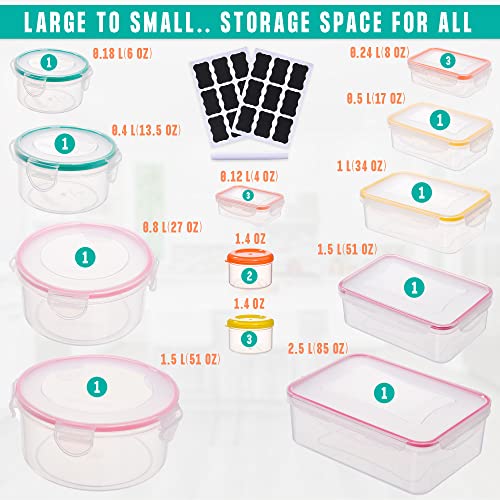 38 Pcs Large Food storage containers-85 oz to Small Container Stackable Kitchen storage bowls sets-BPA Free Leak proof Plastic food Storage Containers with lids airtight-Microwave freezer safe - color: Color-of-38Pcs