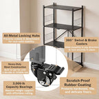 Folding Storage Shelves, 4-Tier Metal Foldable Shelf Shelving Rack Organizer On Rolling Wheels in Kitchen Warehouse Patio Pantry Garage Collapsible Shelves No Assembly (Black, 4-Layer) - color: Black/4-tier