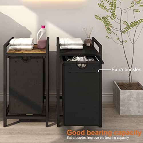 LAATOOREE Laundry Hamper, Two-Color Laundry Basket with Removable Laundry Bag and Top Shelf, Clothes Hamper for Samll Space,Laundry Room, Bedroom, Bathroom - style: 1bag-Rustic Brown