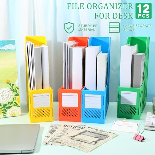 Glenmal 12 Pack Magazine Organizers Binder Organizer for Desk Plastic Vertical File Holder Magazine Racks Desk Accessories for Office, Home, or School (Colorful) - color: Colorful