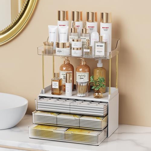 Anylady Bathroom Organizers and Storage, Makeup Organizer (Sturdy Durable Attractive), Ideal for Vanity, Countertop, Counter, Perfume, Skincare, Cabinet, Cosmetic, Dresser Organizer (White) - color: white