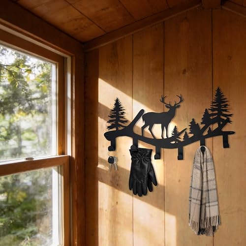 Deer Antler Key Holder Wall Mount – Rustic Key Rack for Wall with Hooks, Laser-Cut Black Deer Decor Key Hanger, Wall-Mounted Key Hook & Storage Hooks for Entryway, Antler Coat Rack - color: Deer Antler