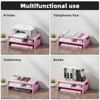 Marbrasse Monitor Stand Riser, 16.5 Inch 2 Tier Computer Printer Shelf Stand for Laptop Computer Screen Storage, Desktop Stand with Phone Holder and Cable Management (Pink) - color: Pink