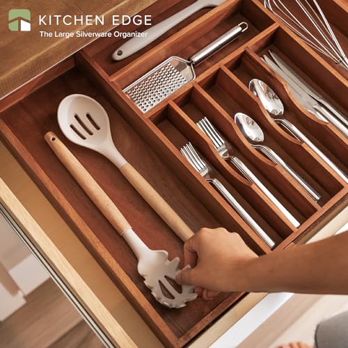 KitchenEdge Premium Silverware, Flatware and Utensil Organizer for Kitchen Drawers, Food-Safe Contract Grade, Expandable from 16 to 28 In, Natural Acacia - color: Natural Acacia, size: From 16" to 28" wide