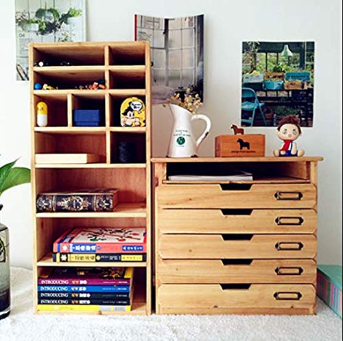 5 Flat Drawer Organizer for Home or Office Desk - Wooden Chest of Drawers - File Organizer with Drawers & 1 Paper Tray Slot - Desk Organizer w/ Storage Drawers & Label Holders - Wood File Box