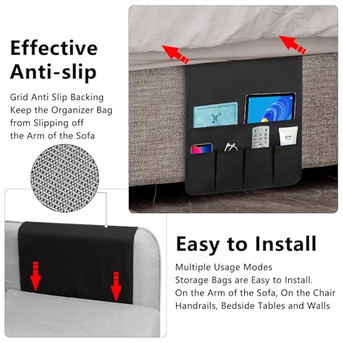 Non-slip Couch Organizer Armchair Caddy, Oxford TV Remote Control Holder Bedside Caddy with 5 Pockets for Key Glasses Phone Magazine Holders. - size: 35''x18''