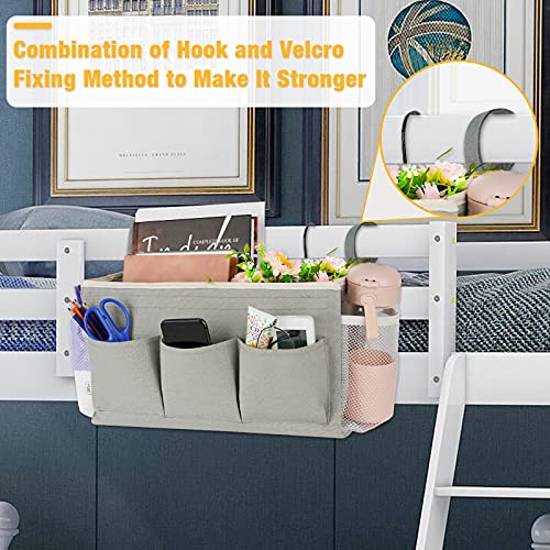 Lilithye Bedside Storage Organizer with Fixed Straps and Water Bottle Holder for Home, College, Dorm, Bunk / Hospital Bed, Crib Bed Rails (Grey) - color: Grey