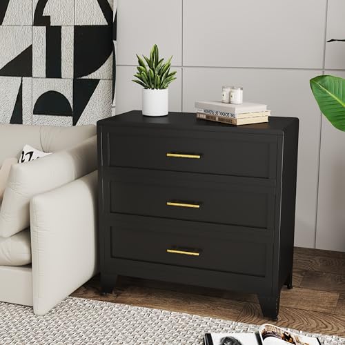 3 Drawers Tall Black Dresser for Bedroom, 35.43" Metal Dressers & Chests of Drawers Curved Corner Design, Storage Organizer Drawer Chest with Large Capacity for Living Room, Entryway, Hallway - color: Black, style: Narrow Style/3 Drawers